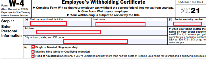 Enter your personal information on W4v IRS form