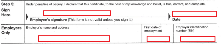 signing the employer's details