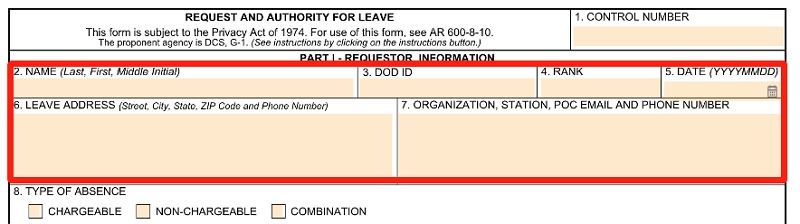 Fill in the fields with text boxes of the DA 31 form