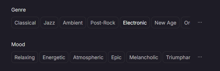 Tad AI Genre and Mood options