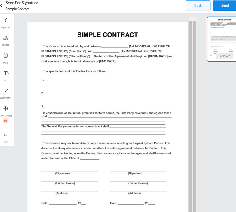 SignEasy's interface for e-signing PDFs