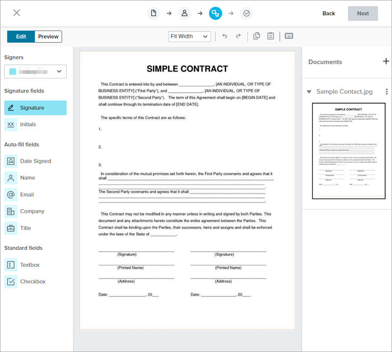 HelloSign's interface for e-signing PDFs