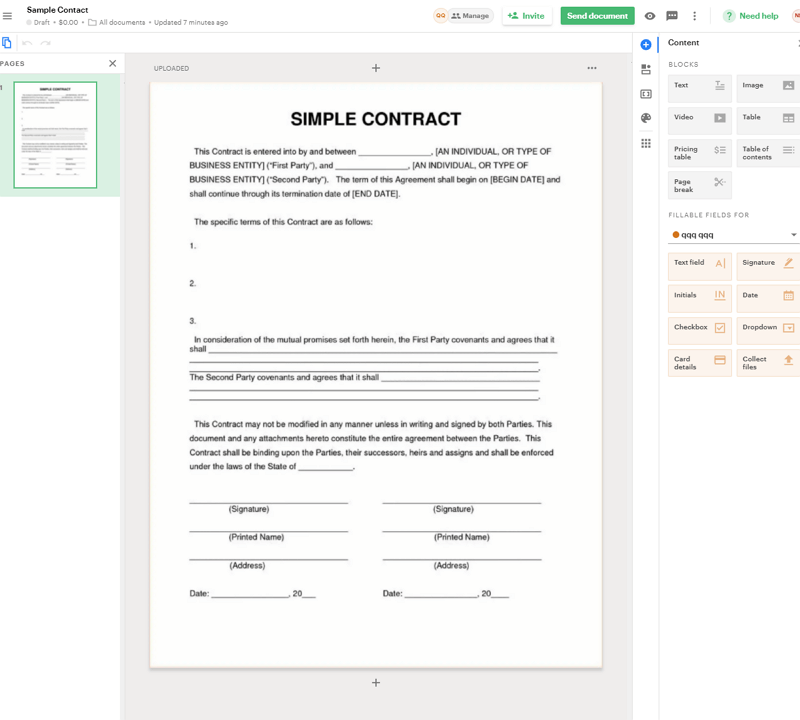 PandaDoc's interface for e-signing PDFs