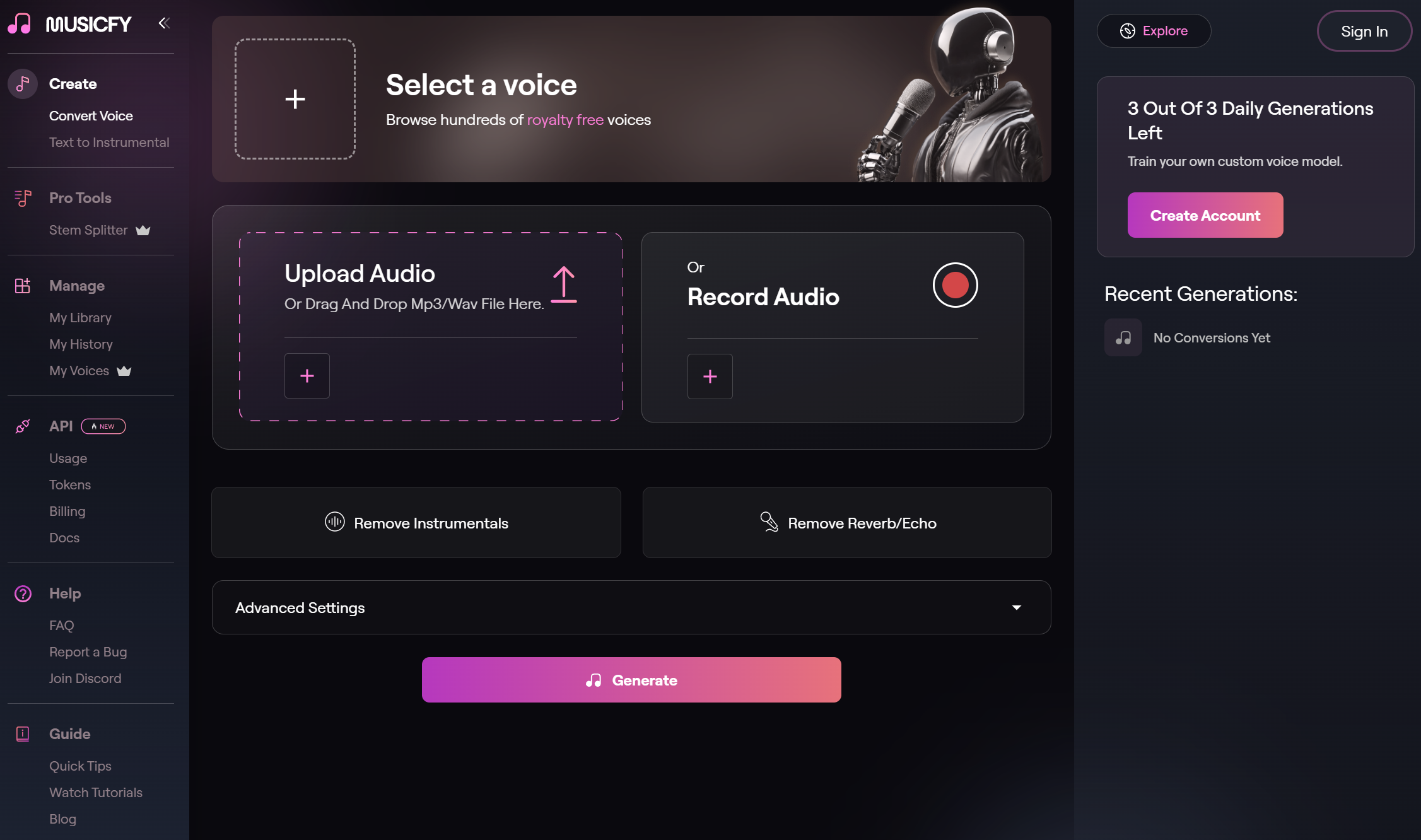 Musicfy AIに歌わせるサイト